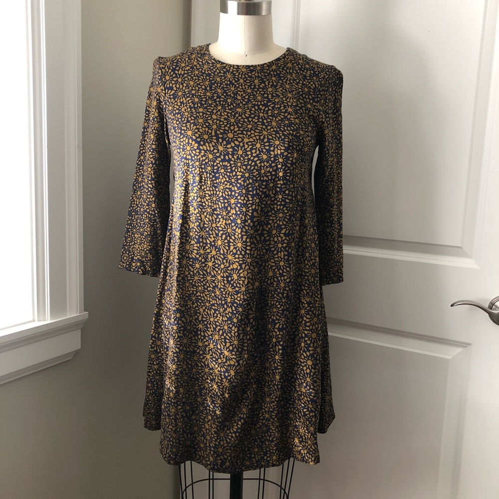 2/$30 H&M Yellow Floral Print Navy Blue Dress 60s Mod